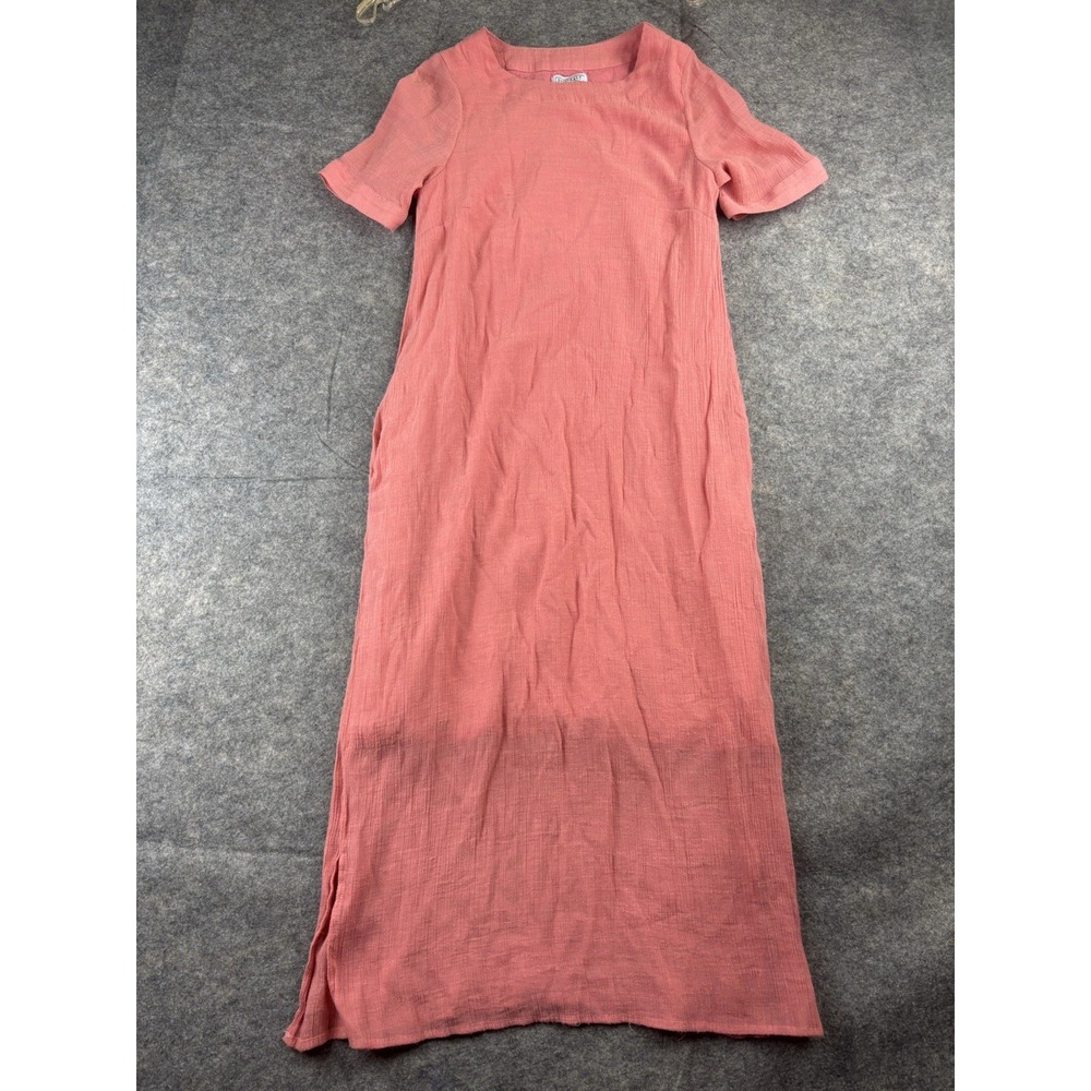 Sweet Salt Coral Pink Textured Maxi Dress Short Sleeve Modest Pockets Size 2